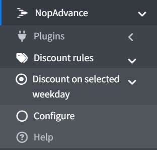 discount on selected weekdays navigation menu